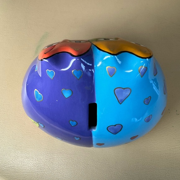 Laurel Burch Two Cat Heart Coin Bank Ganz Colorful Ceramic 6 inches Signed - Picture 6 of 9